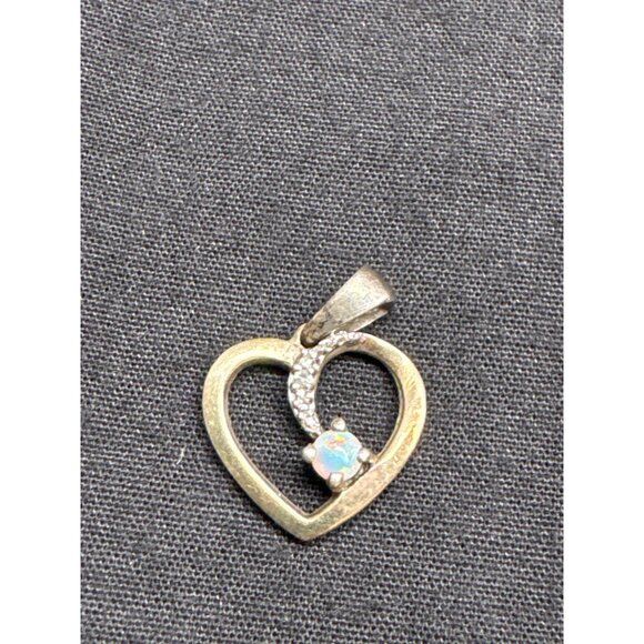 Gold Plated 925 Opal & CZ Heart Pendant With Bail - Picture 1 of 4